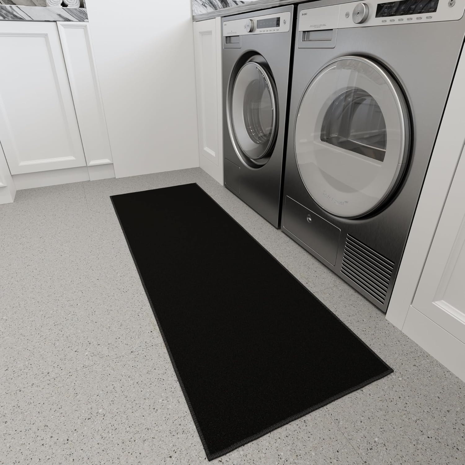 Ottomanson 2'2" x 6' Hallway Runner Rug – Non-Slip, Easy-Clean Solid Black Carpet for Entryway, Kitchen & Laundry