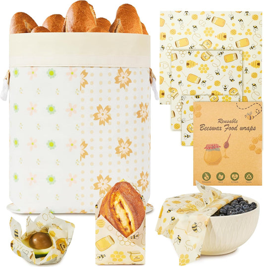 Reusable Beeswax Bread Bags & Organic Food Wraps – Sustainable Kitchen Storage for Homemade Bread, Eco-Friendly Cotton Bags