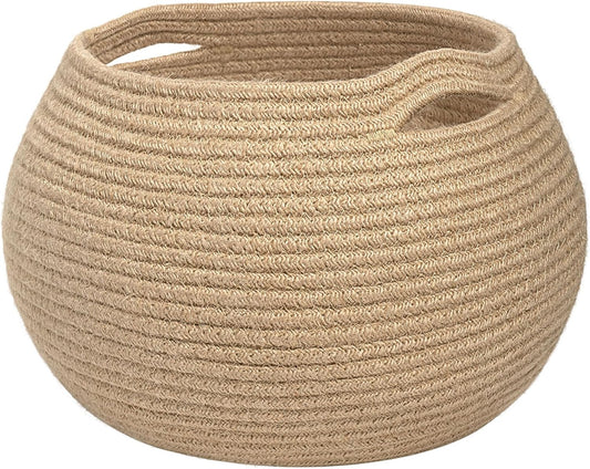 Small Round Jute Wicker Basket – Woven Storage Bin for Toys, Towels & Indoor Decor (10” x 8.3”)