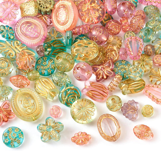 48PCS Bohemian Acrylic Beads – Metal-Enlaced Transparent Charms for DIY Jewelry & Crafts