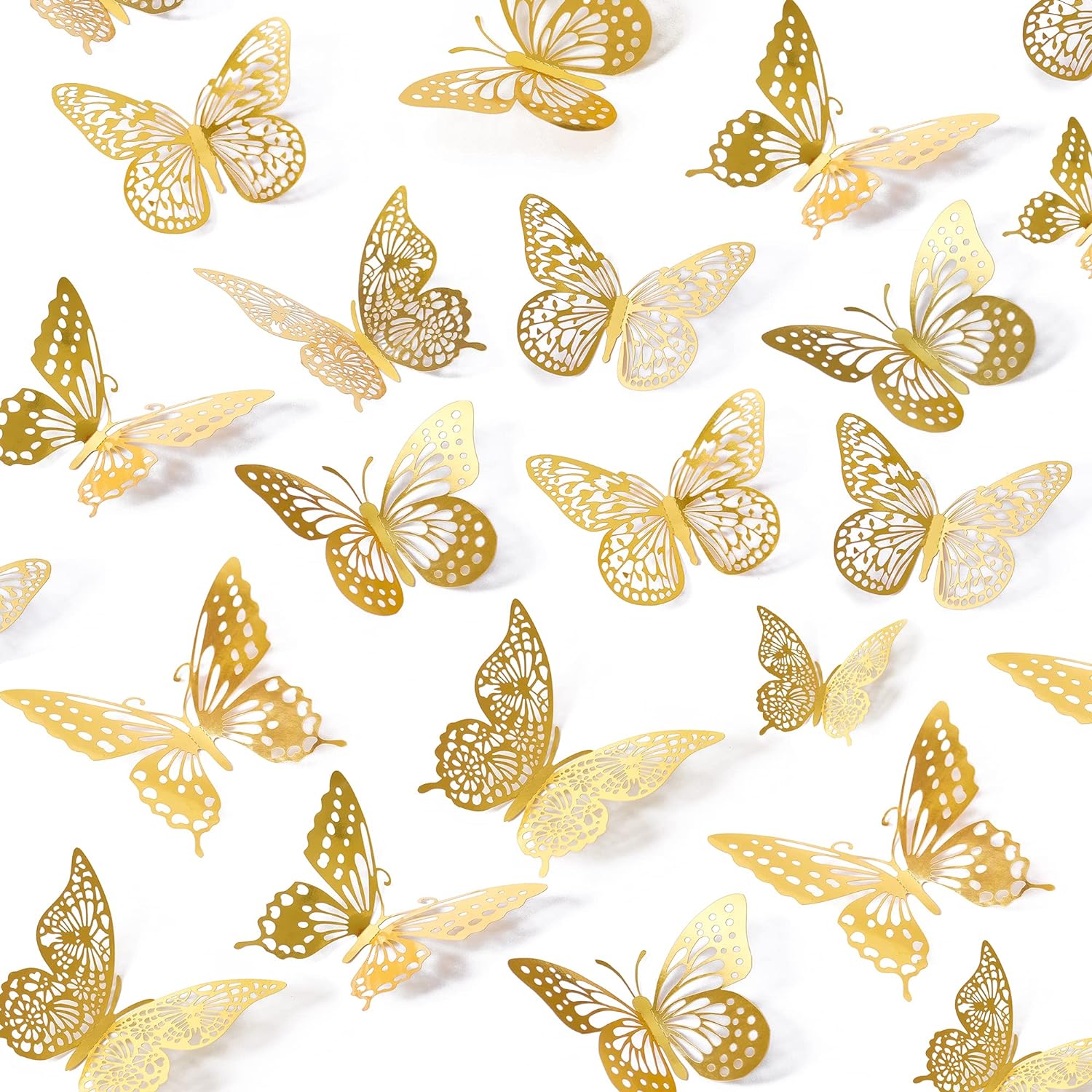 3D Gold Butterfly Wall Decor – 48 Pcs Removable Stickers in 4 Styles & 3 Sizes for Party, Birthday & Room Decor