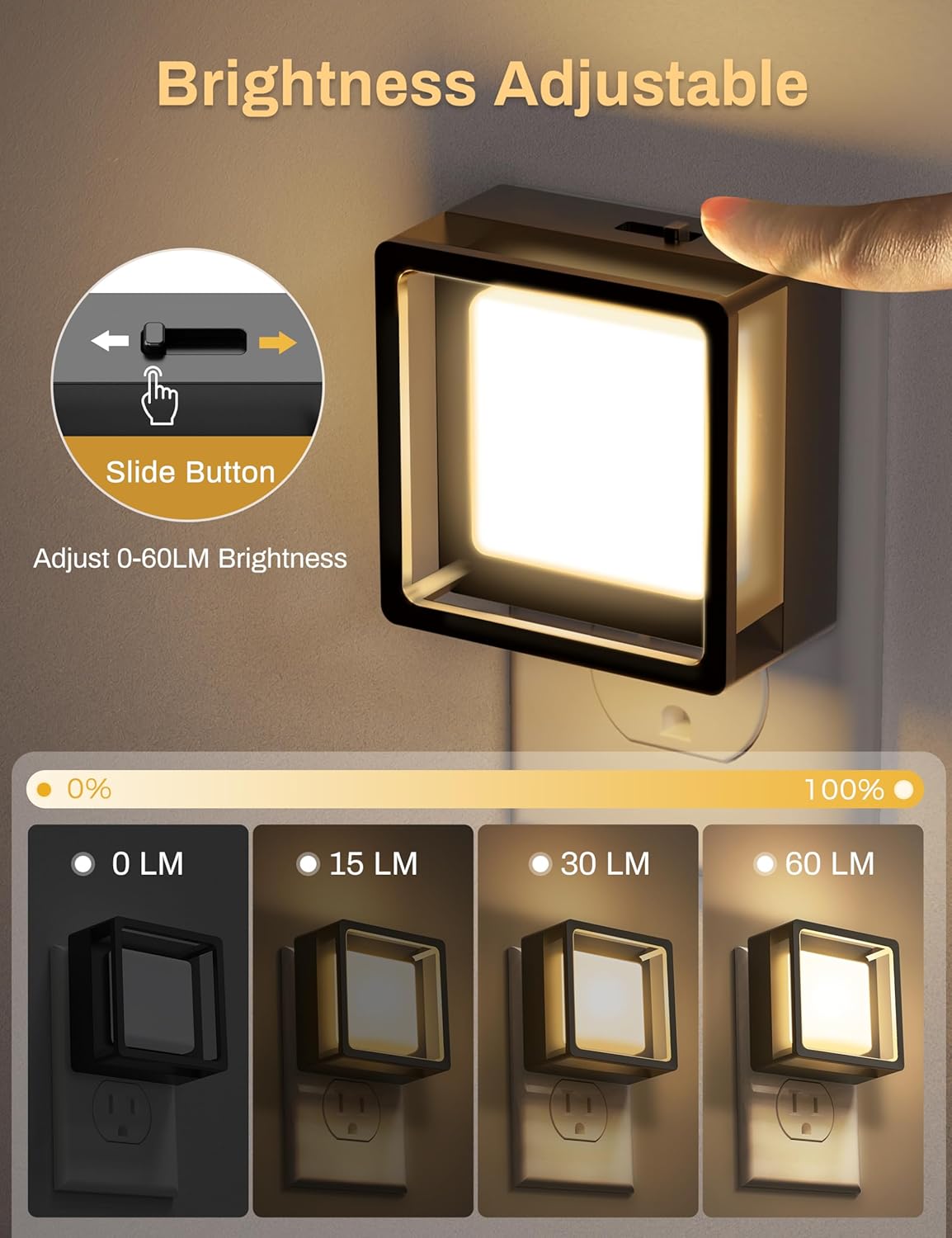 LED Night Light [2-Pack], Plug-In with Dusk-to-Dawn Sensor, Dimmable for Bedroom, Hallway, Bathroom