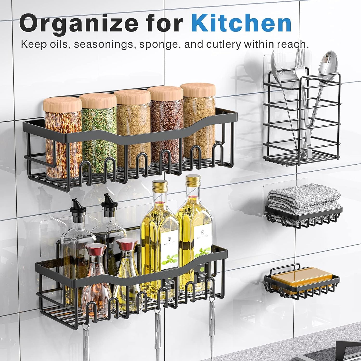 5-Pack Adhesive Shower Caddy – Rustproof Stainless Steel Bathroom Organizer Shelves, Large Capacity, No-Drill Wall Mount Storage for Bath & Home