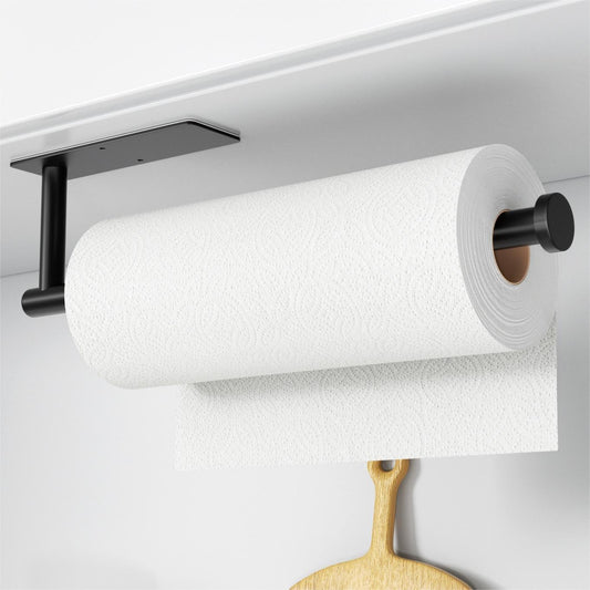 Matte Black Paper Towel Holder – Self-Adhesive or Wall Mounted Kitchen Roll Rack (SUS304 Stainless Steel)