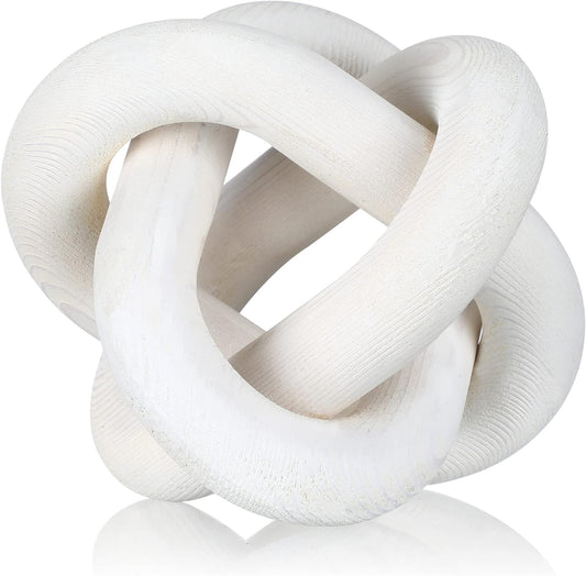 Hand-Carved White Wood Knot – 3-Link Boho Chain Decor for Coffee Table & Shelves