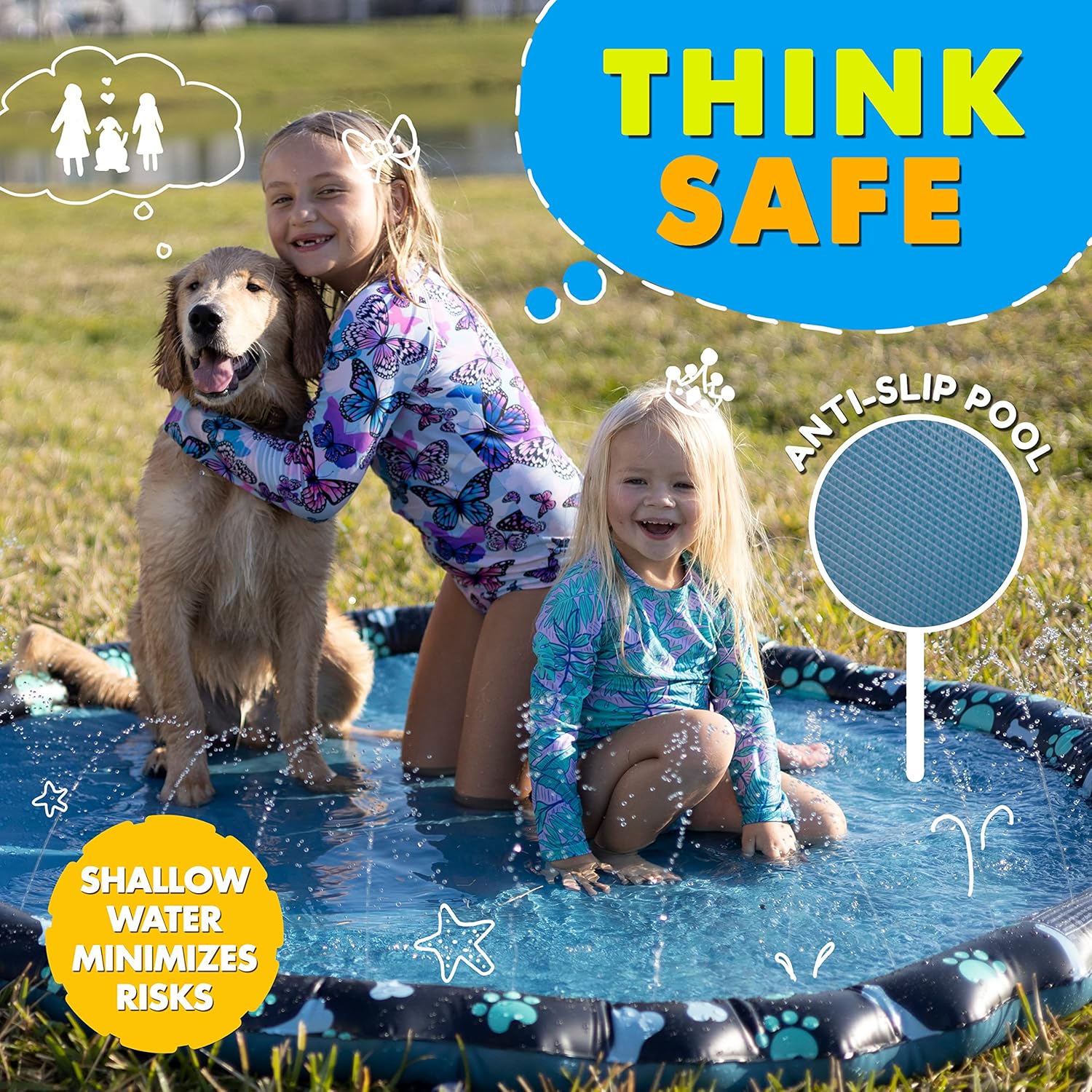 Non Slip Extra Large Splash Pad Sprinkler 69” for Kids & Dogs – Summer Water Toy & Baby Pool for Toddlers 1-3 & Kids 4-8