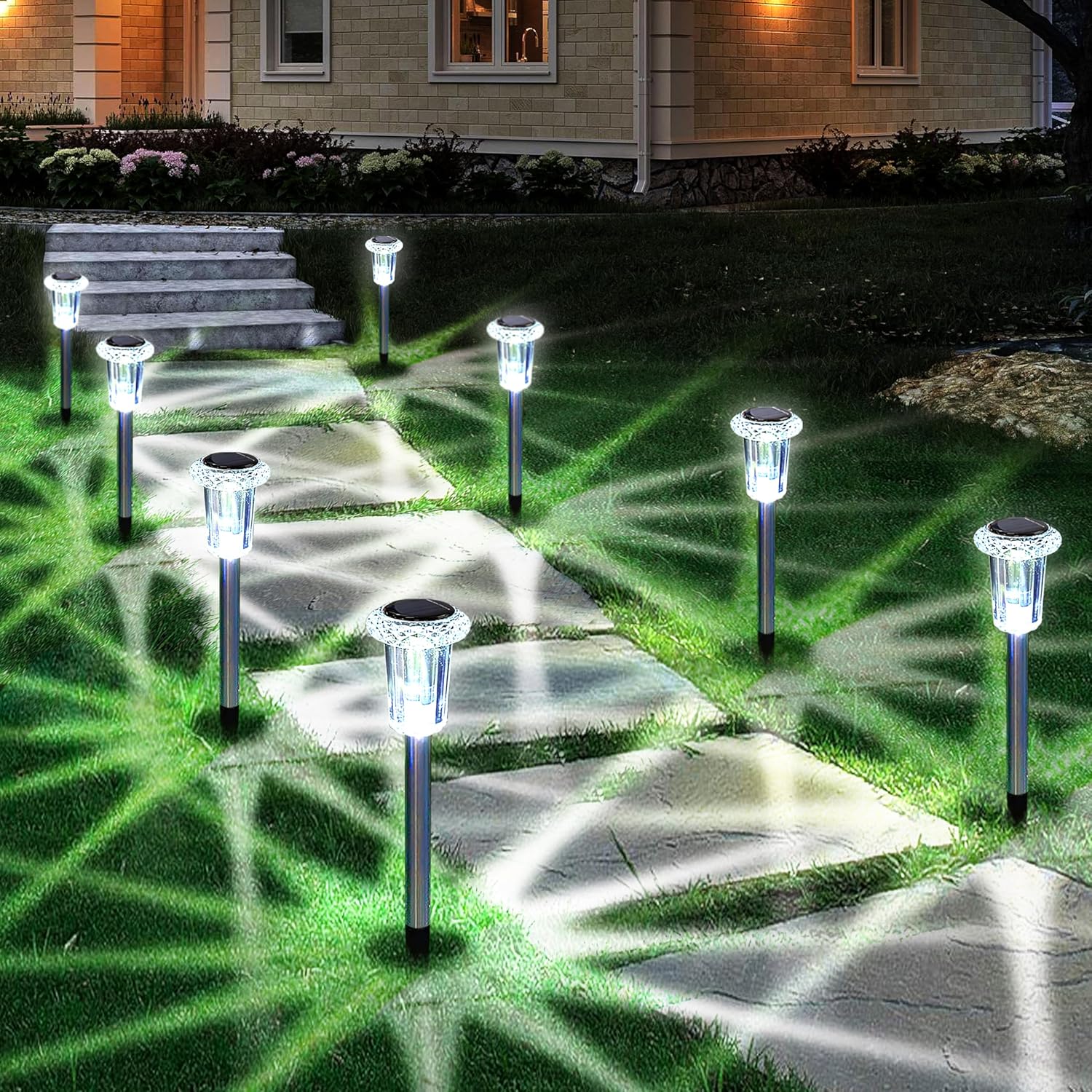 Solar Pathway Lights – 10 Pack Stainless Steel Waterproof LED Stakes for Garden, Driveway, Yard & Walkway (Cool White)