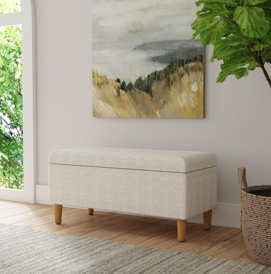 Malmo Cream Chevron Woven Storage Bench – Decorative Entryway or Bedroom Organizer