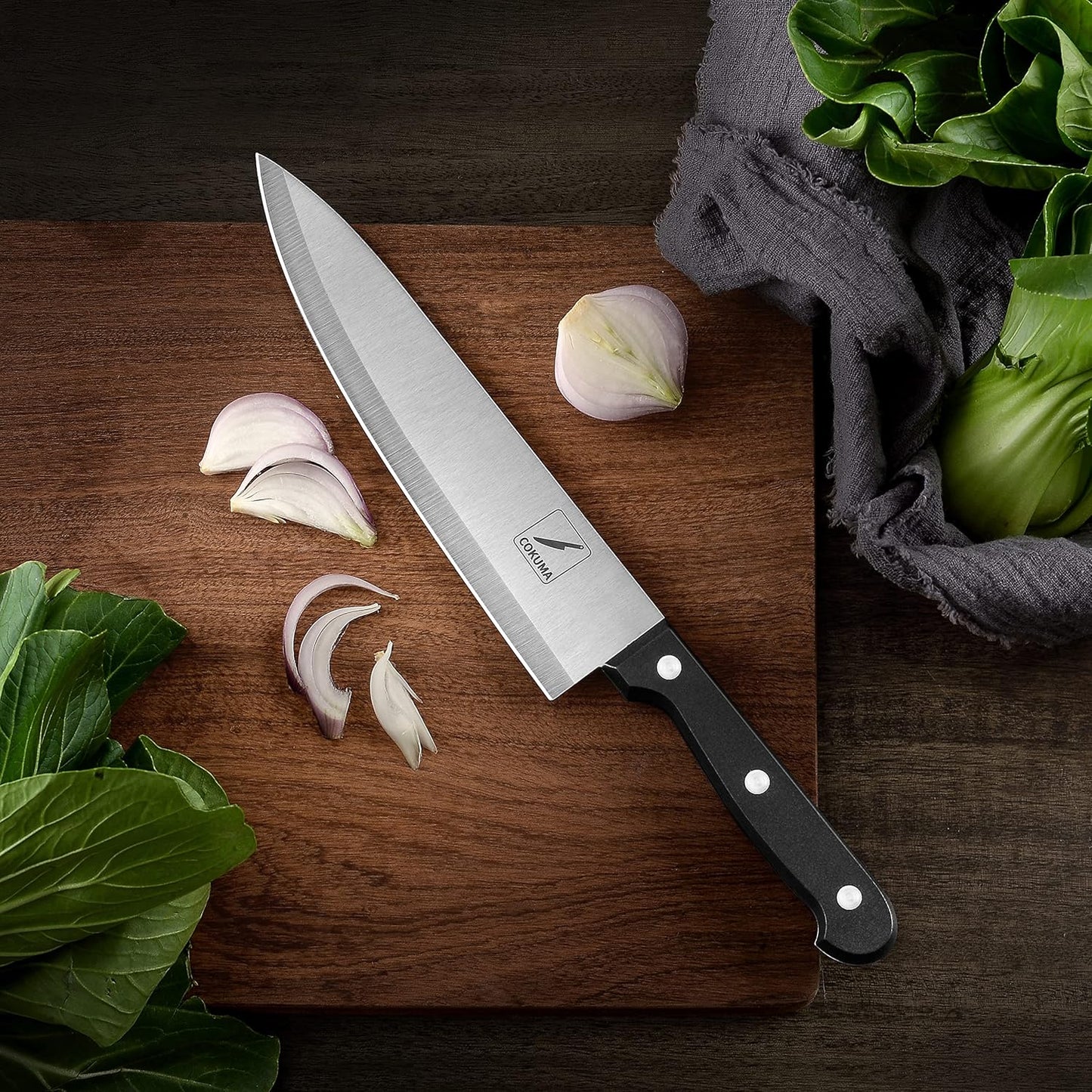 3-Piece Kitchen Knife Set – Stainless Steel Chef, Utility & Paring Knives with Sheaths (Black)