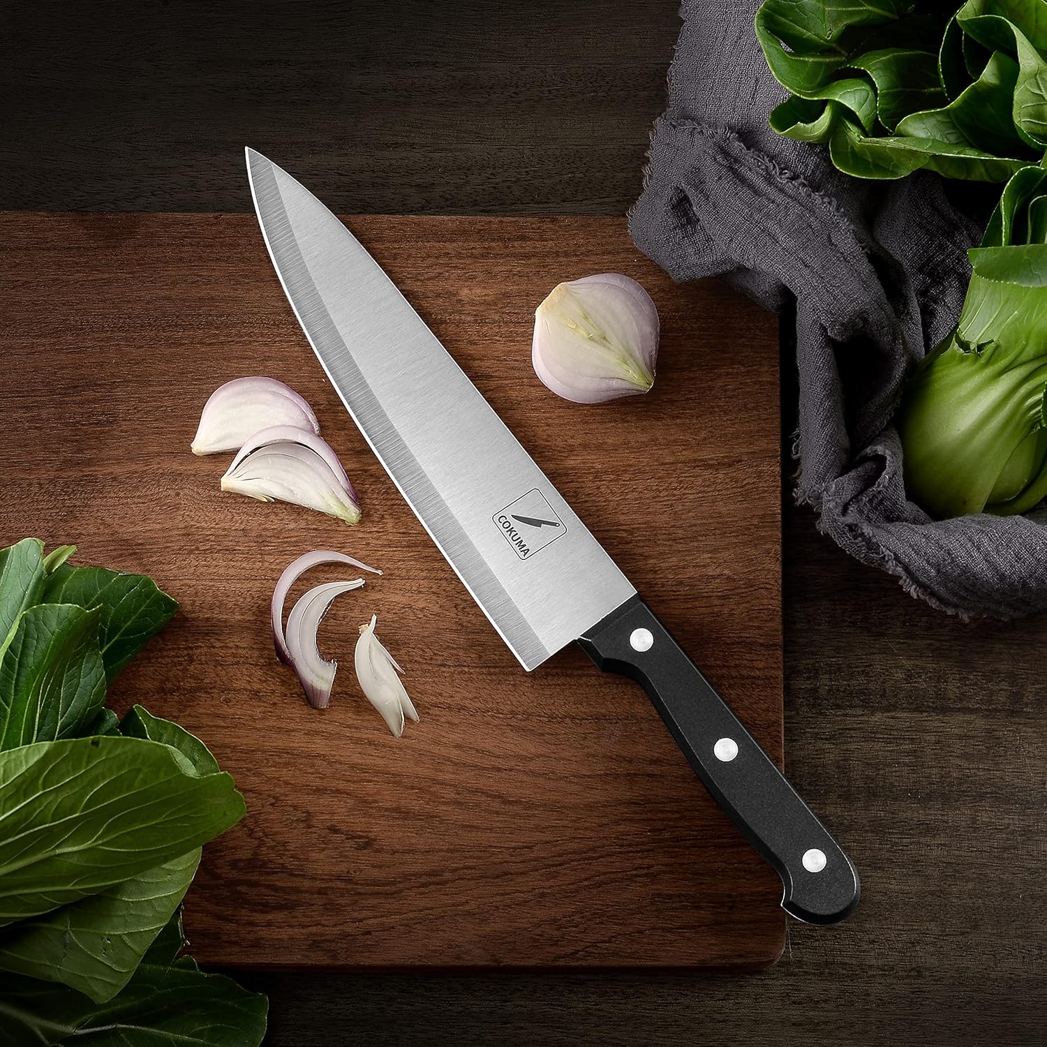 3-Piece Kitchen Knife Set – Stainless Steel Chef, Utility & Paring Knives with Sheaths (Black)