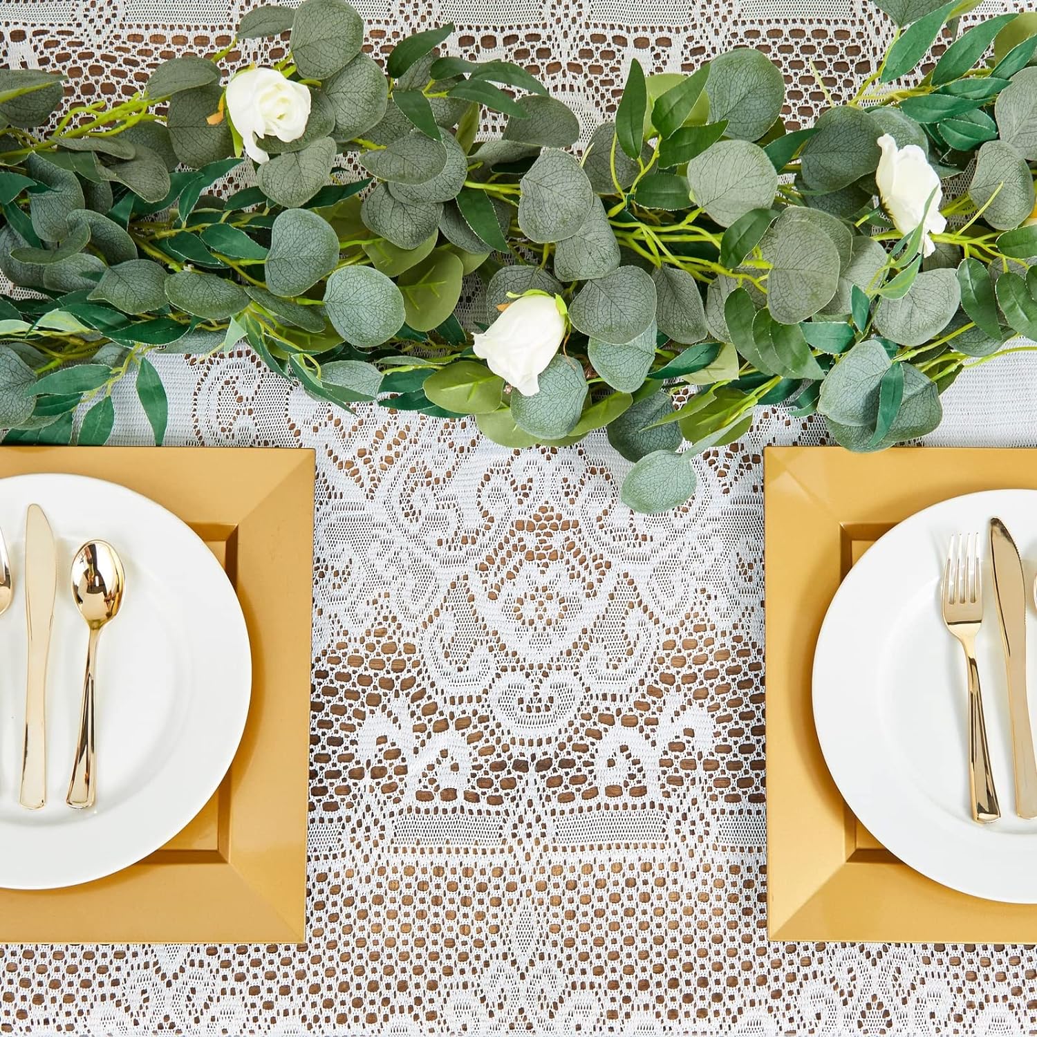 White Lace Tablecloth – 54x72" Vintage Rectangular Table Cover for Weddings, Baby Showers, Tea Parties & Home Decor