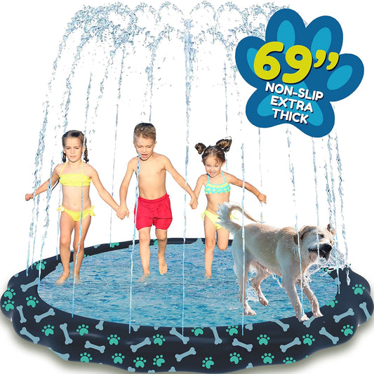 Non Slip Extra Large Splash Pad Sprinkler 69” for Kids & Dogs – Summer Water Toy & Baby Pool for Toddlers 1-3 & Kids 4-8