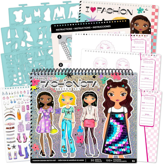 Fashion Design Sketch Portfolio – Beginner Sketch Pad with Stencils & Stickers for Kids 6+