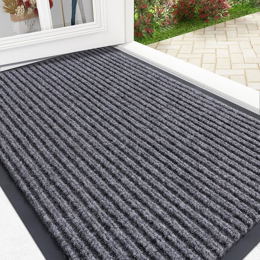 Front Door Mat – Waterproof Heavy Duty Indoor Outdoor Entrance Rug, Low Profile Welcome Mat (29.5 x 17, Grey)