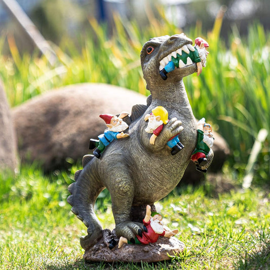 14” Dinosaur Gnome Garden Statue – Funny Yard Decoration for Lawn, Patio, or Outdoor Garden | Housewarming & Gardening Gift for Women
