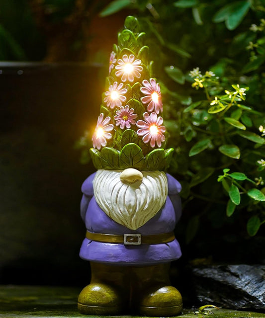 Solar Garden Outdoor Statues Gnome with Succulent and 7 LED Lights - Lawn Decor for Patio, Balcony, Yard Ornament - Unique Housewarming Gifts