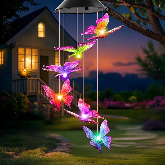 Birthday Gifts for Women Grandma Wife Sister,  Solar Lights Outdoor Wind Chimes for outside Garden Yard Patio Porch Decor Hanging Butterfly Decorations, Mothers Day Mom Gift for Her