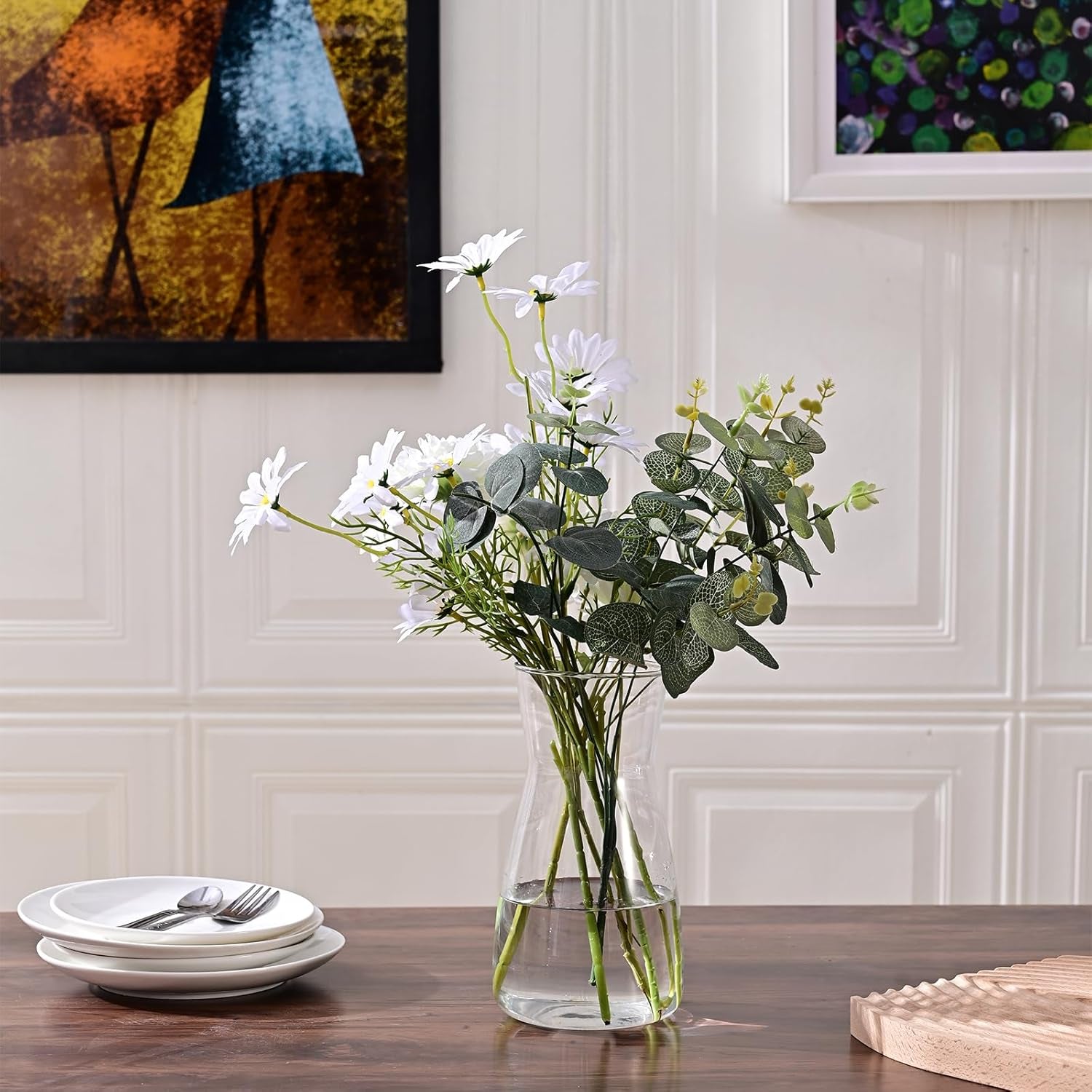 8-Inch Clear Glass Flower Vase – Modern Boho Centerpiece for Table, Home & Wedding Decor