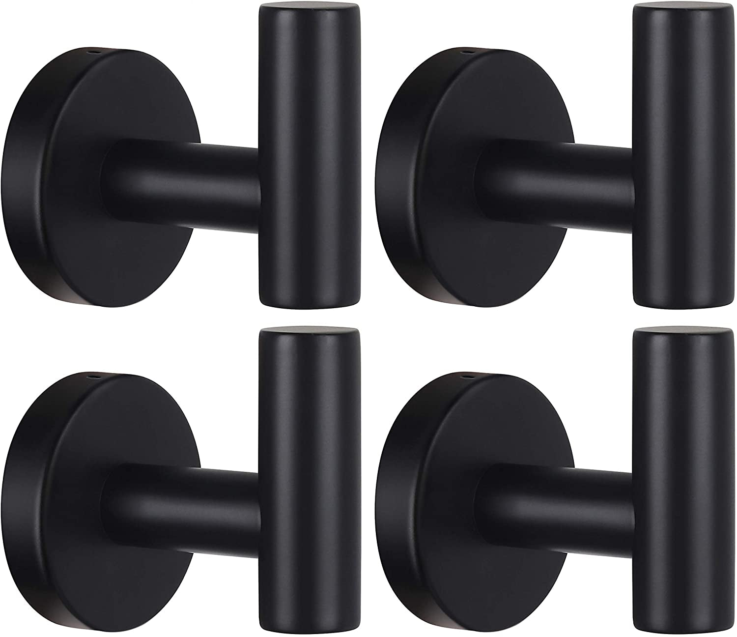 Matte Black Stainless Steel Wall Hooks – 4-Pack Heavy Duty Towel & Robe Hangers