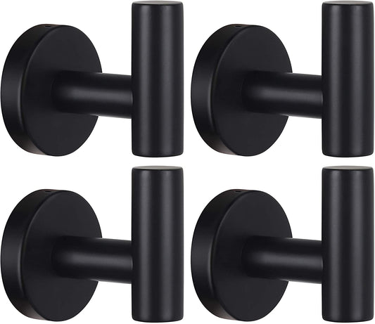Matte Black Stainless Steel Wall Hooks – 4-Pack Heavy Duty Towel & Robe Hangers