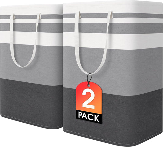 2-Pack Large Laundry Hampers – Collapsible Waterproof Baskets with Reinforced Handles (75L, Grey)