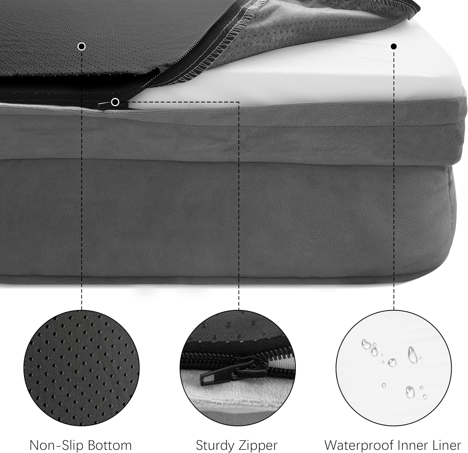Orthopedic Dog Sofa Bed – Medium Grey Foam Couch with Washable Cover & Waterproof Lining