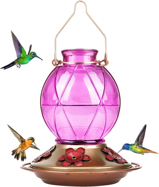 Hummingbird Feeder, Glass Hummingbird Feeder for Outdoors, Netted Texture Ball Shape Bottle, 20 Ounces, Lavender, Birthday Gifts for Women Men, Gifts for Mom Dad