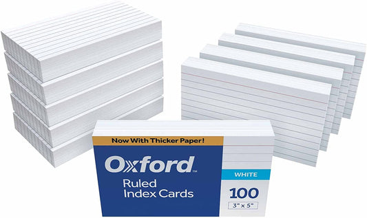 3x5 Ruled Index Cards – 1,000 Pack (10x100) White Writing Cards for Study, Notes & Organization