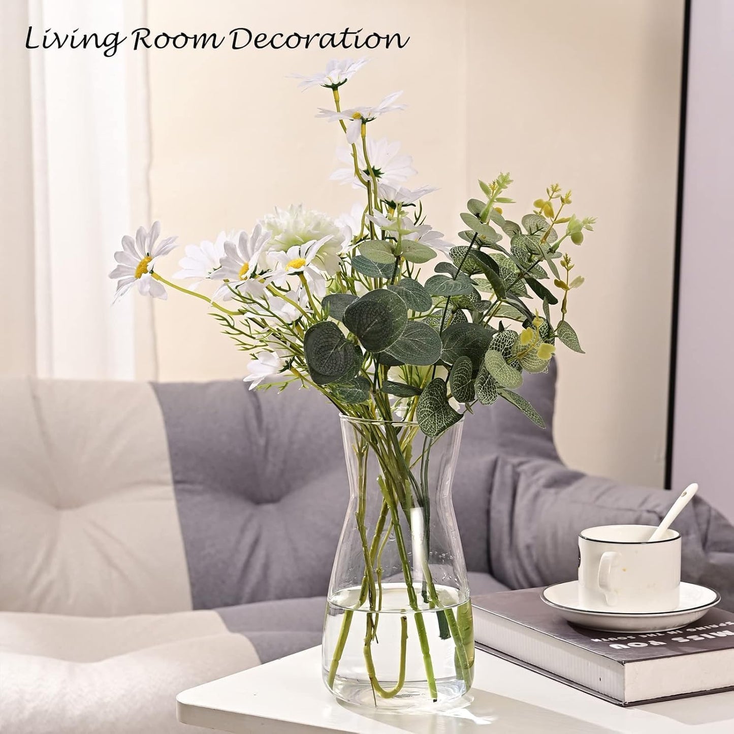 8-Inch Clear Glass Flower Vase – Modern Boho Centerpiece for Table, Home & Wedding Decor