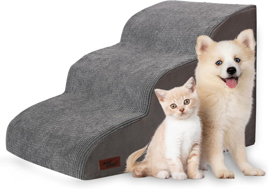 3-Step Pet Ramp & Stairs – Non-Slip Steps for Small Dogs & Cats, 15.7” High (Grey)