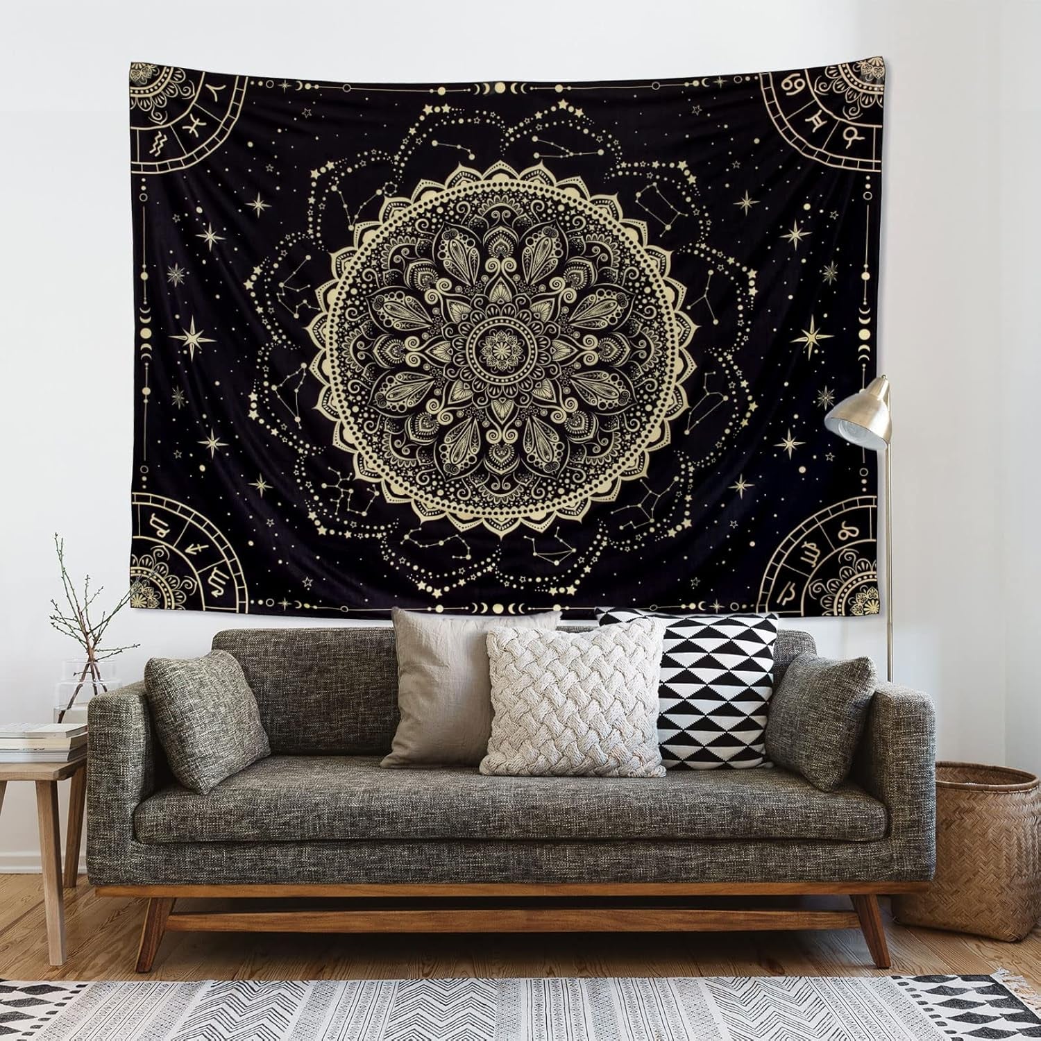 Black Golden Mandala Tapestry Astrology Space Wall Hanging Tapestries Wall Tapestrys Large Aesthetic Hippie Wall Decor Bohemian Wall Art Boho Home Talestry for Bedroom,Living Room,Ceiling