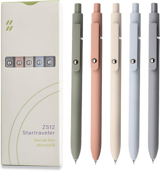 Morandi Gel Pens – 5-Piece Fine Point Black Ink Set (0.5mm) for Journaling & Office Use